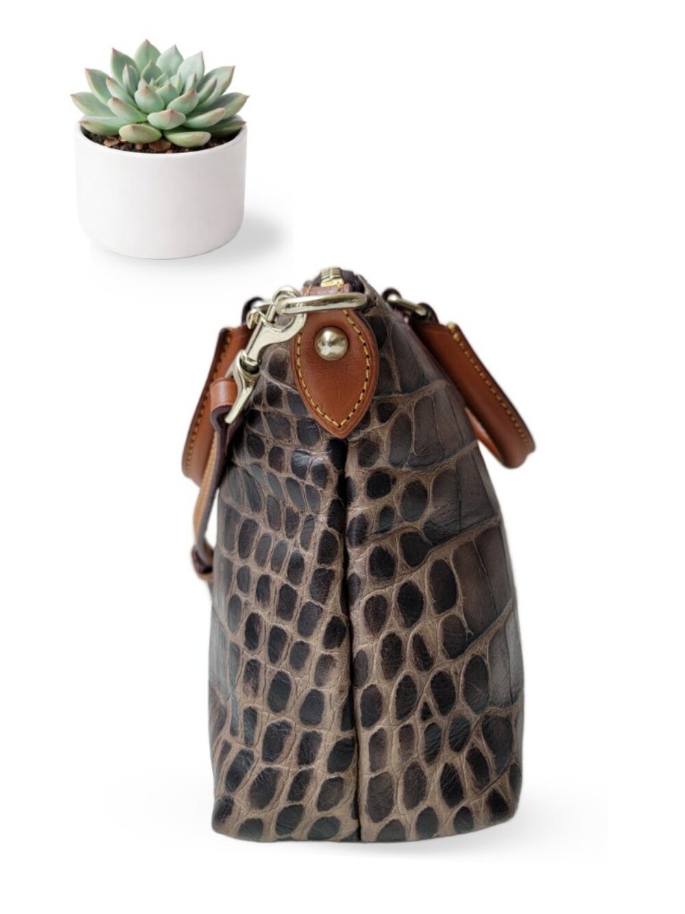 Dooney & Bourke Denison Mini Janine Satchel Brown Croc Embossed Leather Bag - Picture 2 of 9